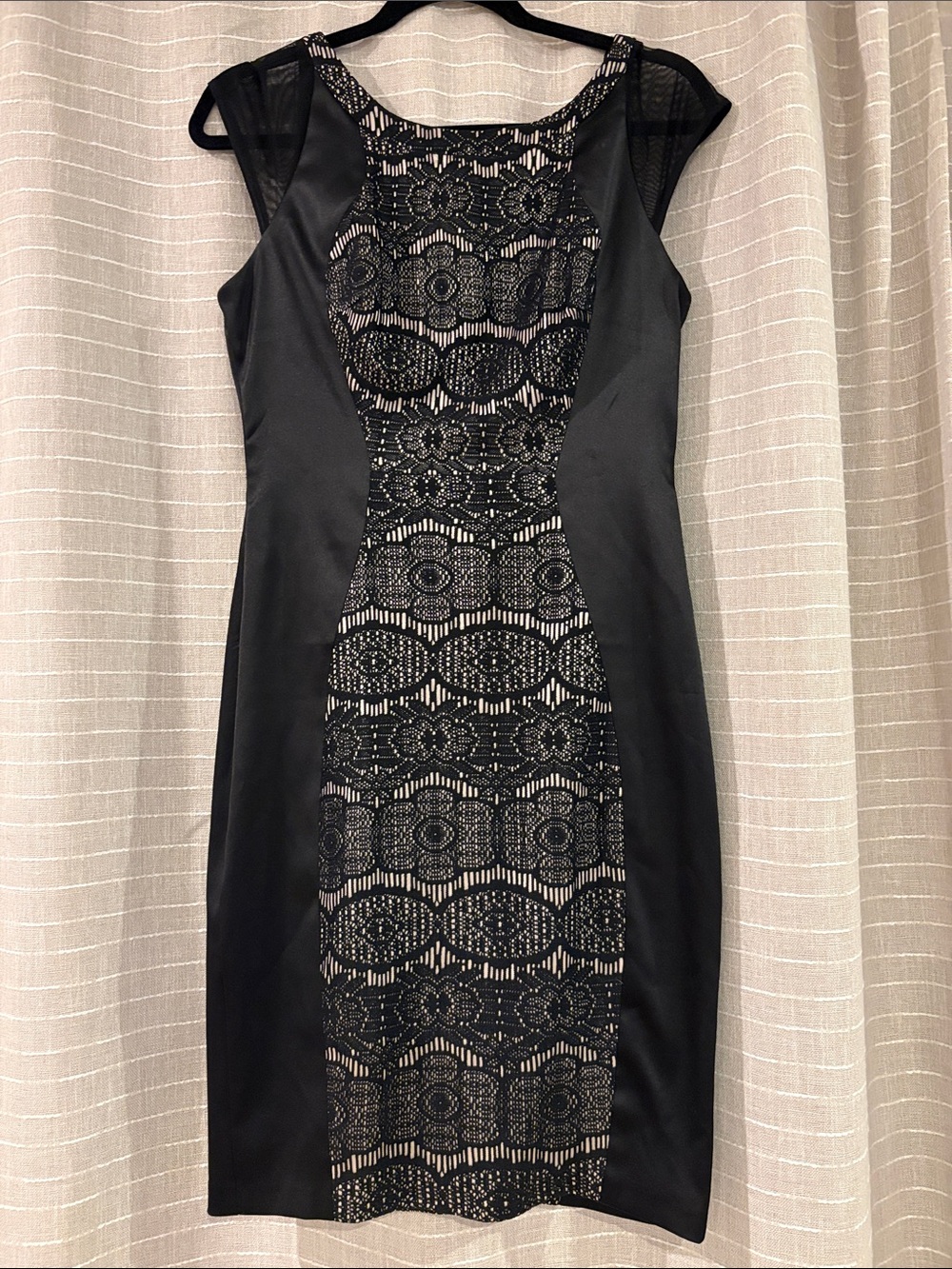 Signature by Sangria Black Lace-Panel Midi Dress
